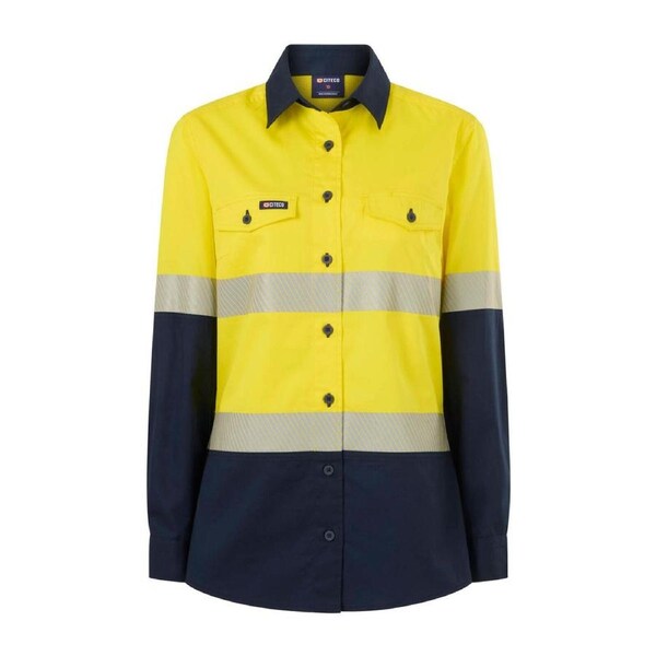 Citeco Womens Long Sleeve Shirt - Size 16 - Yellow Navy - Hi Vis - UPF 50+