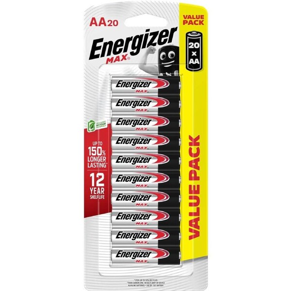 Energizer Max AA Batteries 20 Pack - Alkaline - Leak-Resistant - 1.5V