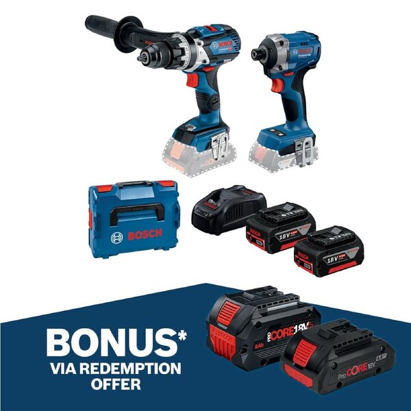 Bosch 18V Professional Brushless Hammer Drill & Impact Driver Kit - 2 Piece - 2 x 5.0Ah Batteries - 110 Nm & 215 Nm Torque