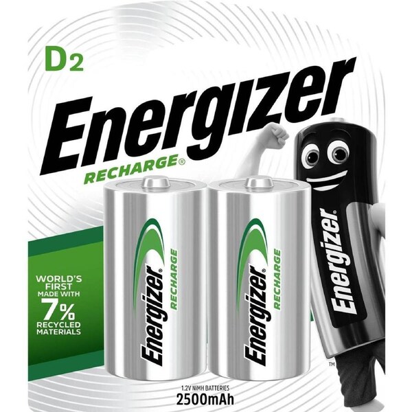 Energizer Recharge D Batteries 2 Pack - 93.98mm x 109.22mm - Long-lasting Power
