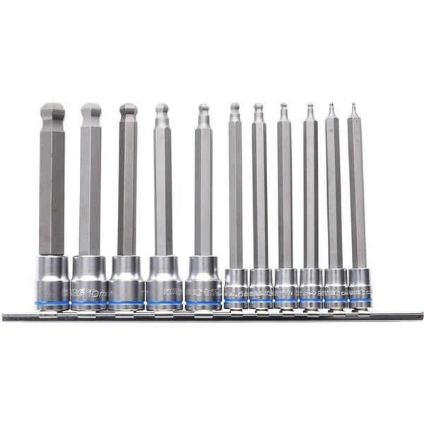 Kincrome 11 Piece Long Series Ball End Hex Socket Set - 1/4" & 3/8" Drive - Chrome Vanadium Steel