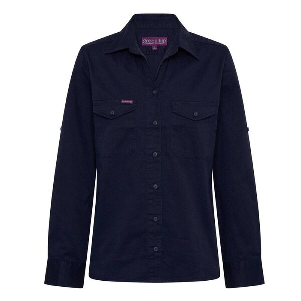 Green Hip Long Sleeve Shirt - Women's Size 10 - Navy Blue - UPF 50+ Sun Protection