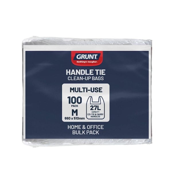 Grunt Kitchen Rubbish Bags - 27L - 100 Pack - Tie Top - White - 510 x 660mm