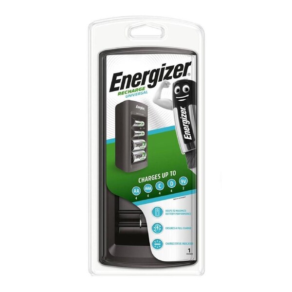 Energizer Recharge Universal Charger - 1 Pack - Charges AA, AAA, C, D, 9V Batteries - 124mm x 235mm x 70mm