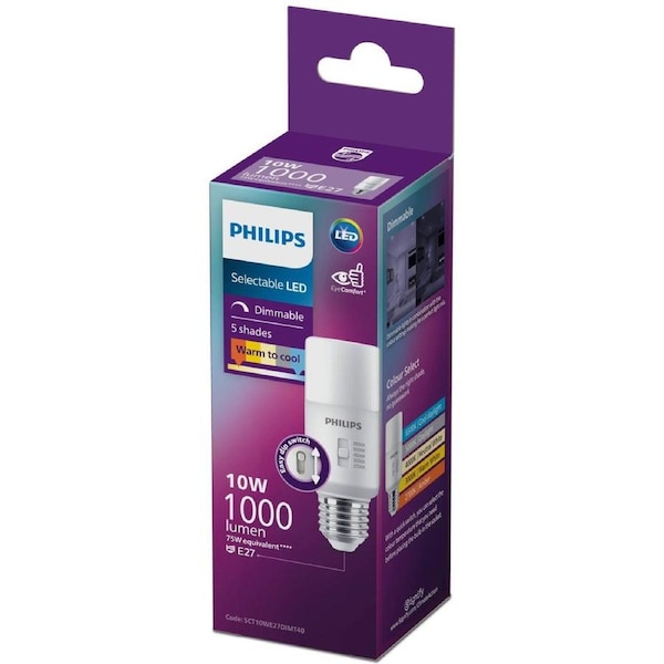 Philips Stick E27 LED Globe 10W 1000lm Dimmable 5CCT - EyeComfort