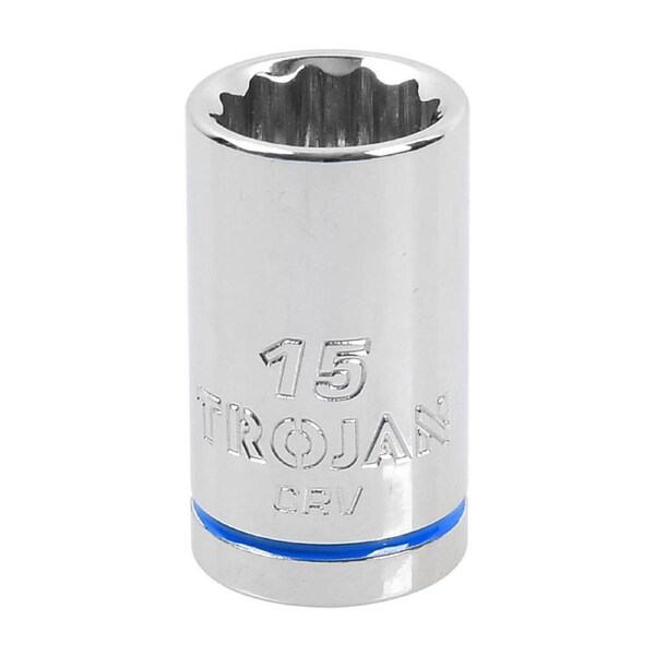 Trojan 15mm Socket 1/2 Drive - Polished Chrome Vanadium - 12 Point - Lifetime Warranty
