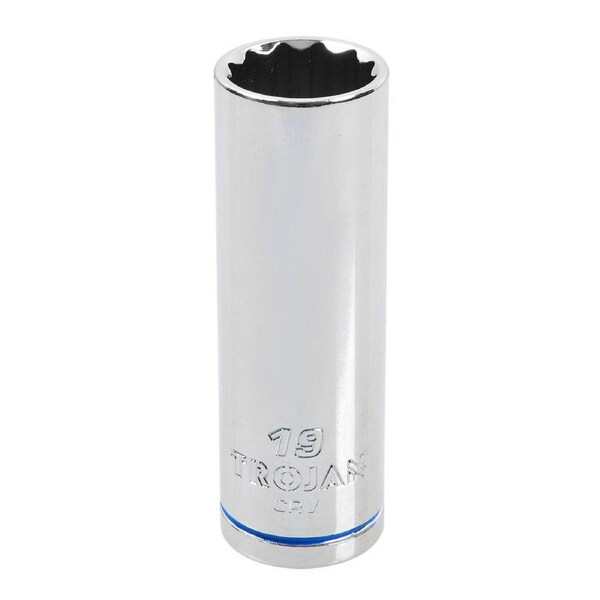 Trojan 19mm Deep Socket 1/2" Drive - Chrome Vanadium - 12-Point Design - Lifetime Warranty