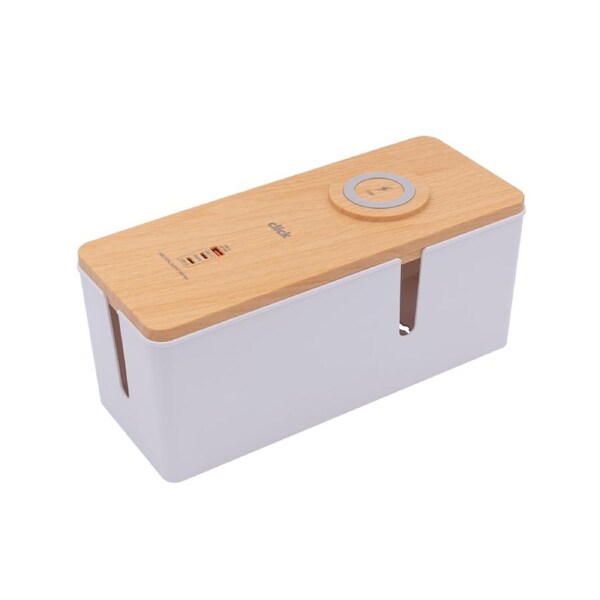Click Cable Management Box - USB & Wireless Charger - 290mm x 127mm x 113mm - Organises Cables