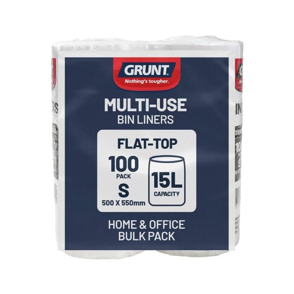 Grunt Multi Purpose Rubbish Bags 15L 100 Pack - White - Flat Top Design