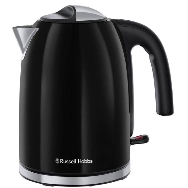 Russell Hobbs 1.7L Stainless Steel Black Kettle - 360o Base - Easy Pour