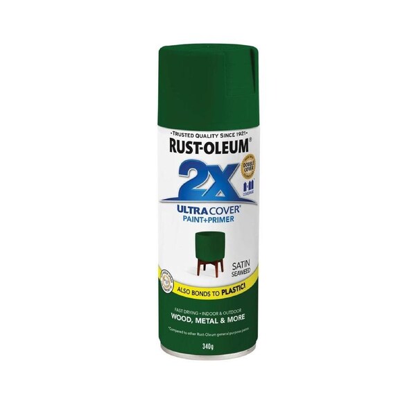 Rust Oleum 2x Ultra Cover Satin Spray Paint 340g - Seaweed Green - Fast Drying