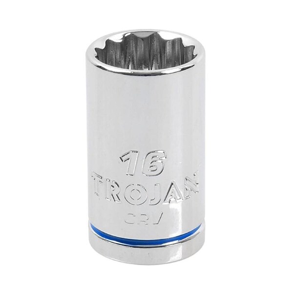 Trojan 16mm Socket 1/2 Drive - Polished Chrome Vanadium - Durable 12-Point Design