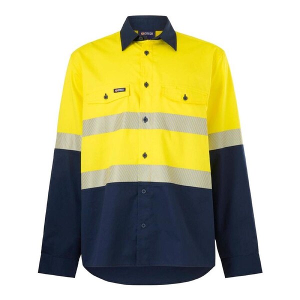 Citeco Hi Vis Long Sleeve Taped Shirt XL 100% Cotton Yellow/Navy - UPF 50+