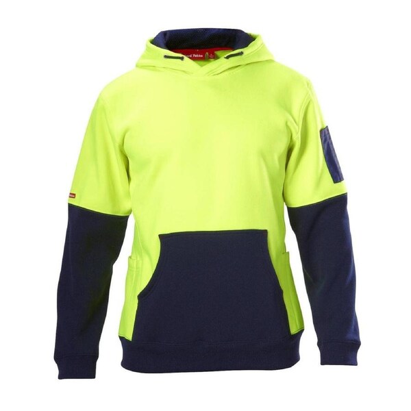 Hard Yakka Hi Vis Hoodie 2XL - Yellow/Navy - Brushed Fleece - Pockets