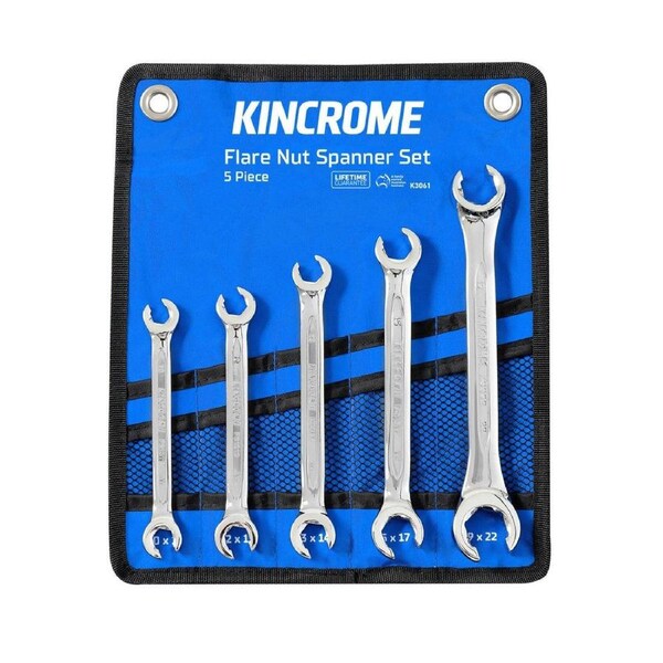 Kincrome 5 Piece Metric Flare Nut Spanner Set - Chrome Vanadium Steel - 76mm x 244mm - Lightweight Design