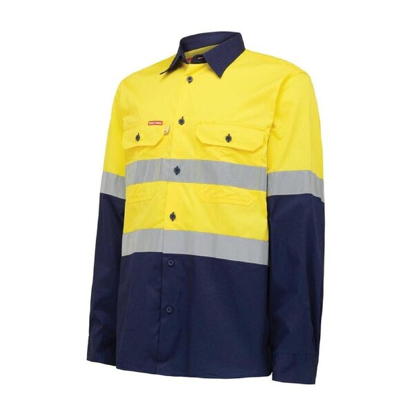 Hard Yakka Hi Vis Taped Long Sleeve Shirt XL - Yellow Navy - Breathable