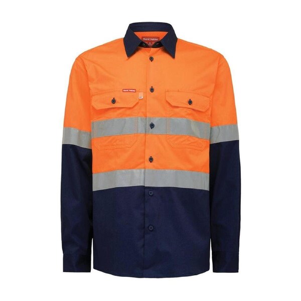 Hard Yakka Hi Vis Taped Long Sleeve Shirt 2XL - Orange Navy - Breathable