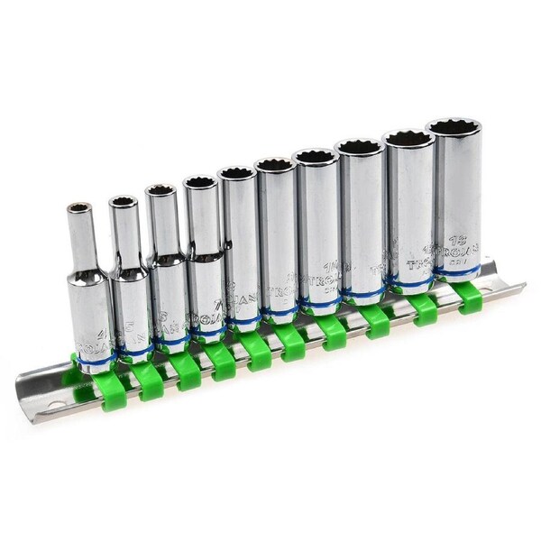 Trojan 10 Piece Deep Socket Rail Set 1/4" - 4mm to 13mm - Chrome Vanadium