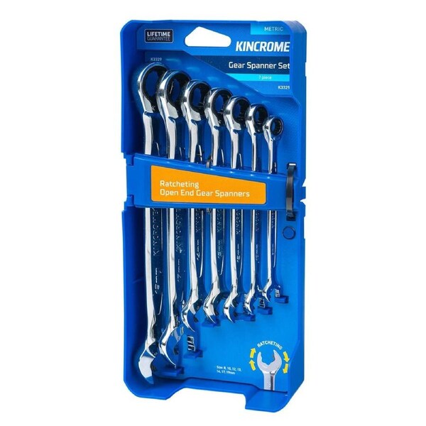 Kincrome 7 Piece Metric Gear Spanner Set - 8-19mm - Ratcheting Mechanism