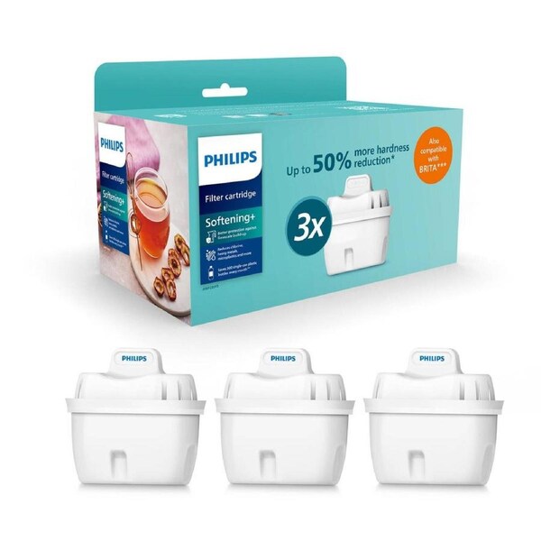 Philips 100L Water Station Jug Filter - White - 3 Pack - Softens Hard Water