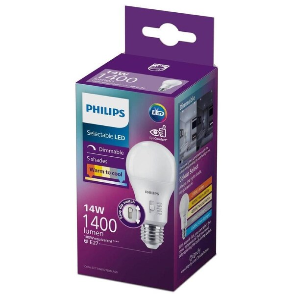 Philips A60 E27 LED Globe 1400lm 14W Dimmable - 5CCT - EyeComfort Technology