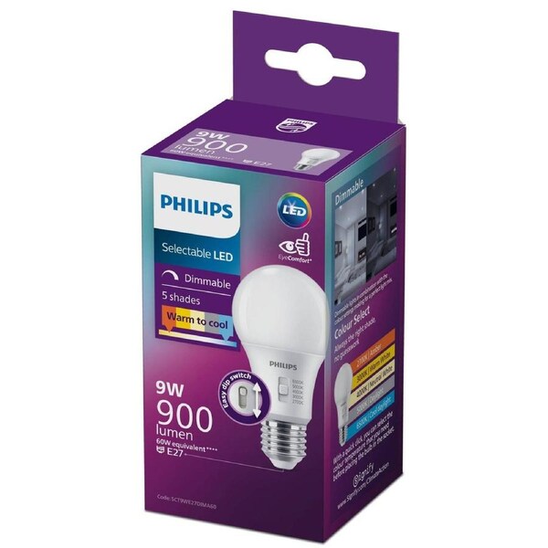 Philips A60 E27 LED Globe 9W 900lm Dimmable 5CCT 15000h Indoor Lighting
