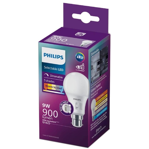 Philips A60 B22 LED Globe 900lm 9W Dimmable - 5CCT - EyeComfort Technology