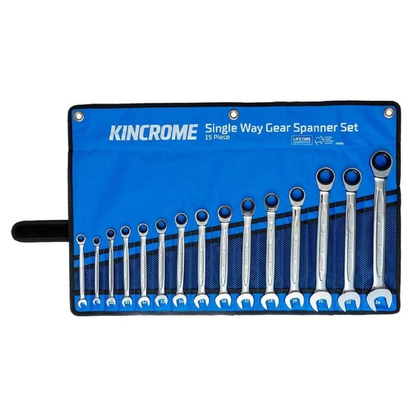 Kincrome 15 Piece Metric Gear Spanner Set - Chrome Vanadium Steel - Durable