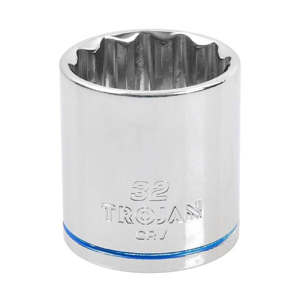 Trojan 32mm Socket 1/2 Drive - Polished Chrome Vanadium - 12 Point Design - Lifetime Warranty
