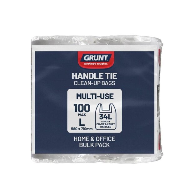 Grunt 34L Kitchen Rubbish Bags - 100 Pack - White Tie Top - Durable