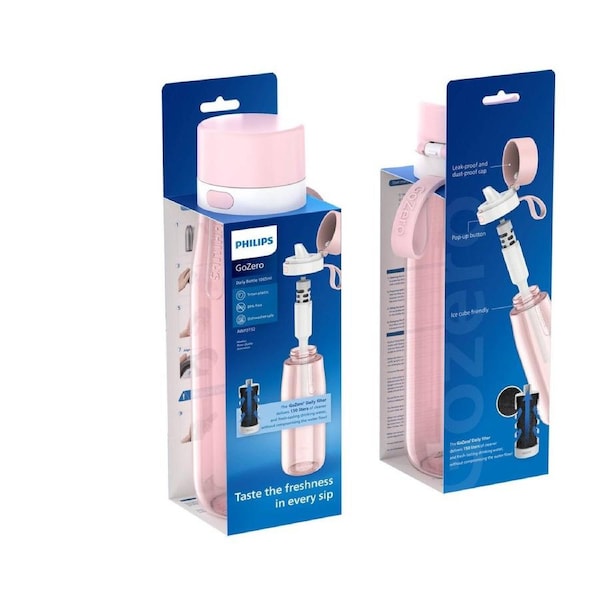Philips Gozero Daily Straw Filtration Bottle XL 1065ml - Clear - Portable Hydration