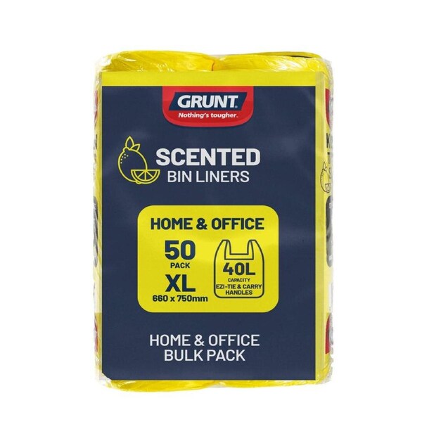 Grunt Kitchen Rubbish Bags - 40L - 50 Pack - Lemon Scented - Yellow