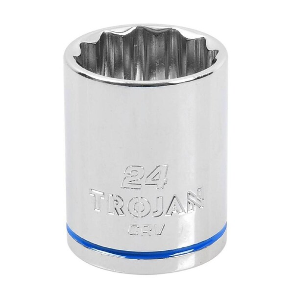 Trojan 24mm Socket 1/2" Drive - Polished Chrome Vanadium - 12 Point Design - Lifetime Warranty