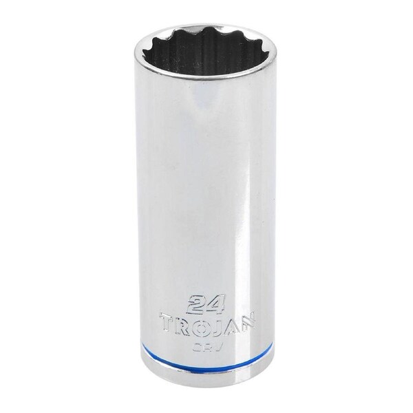 Trojan 24mm Deep Socket 1/2" Drive - Polished Chrome Vanadium - 12 Point - Lifetime Warranty