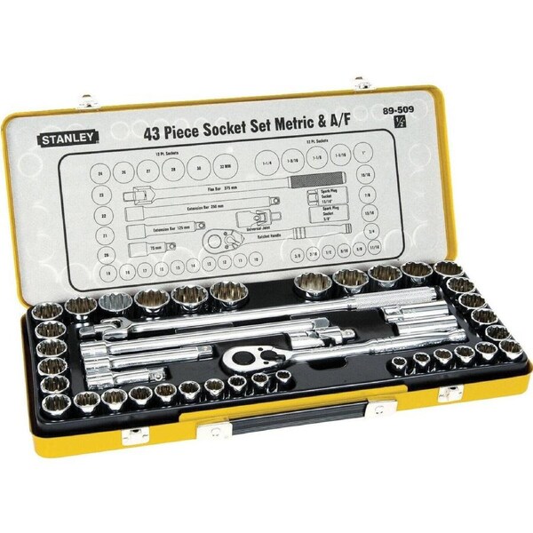 Stanley 43 Piece Socket Set - 1/2 Drive Metric & Imperial - Chrome Vanadium