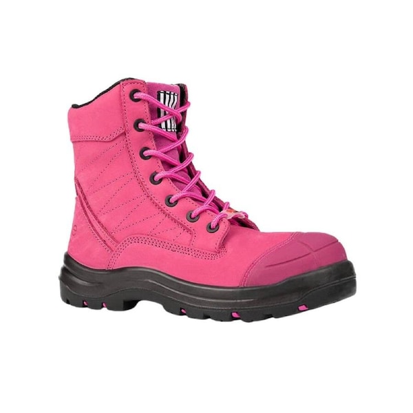 She Wear Achieves Womens Safety Workboots - Size 6 - Hot Pink - Lightweight Composite Toe - Water-Resistant Nubuck Leather
