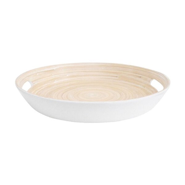 LVD Round White Bamboo Serving Tray Home Kitchen Decor 35x35x5cm
