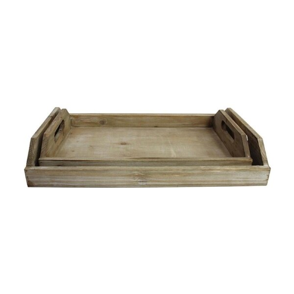 2pc LVD Rectangular Timber Serving Tray Set Home Kitchen Decor 48x32x8cm