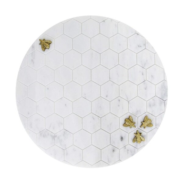 LVD Honeycomb Bee Round Marble Serving Board Home Kitchen Decor 26x26x1cm
