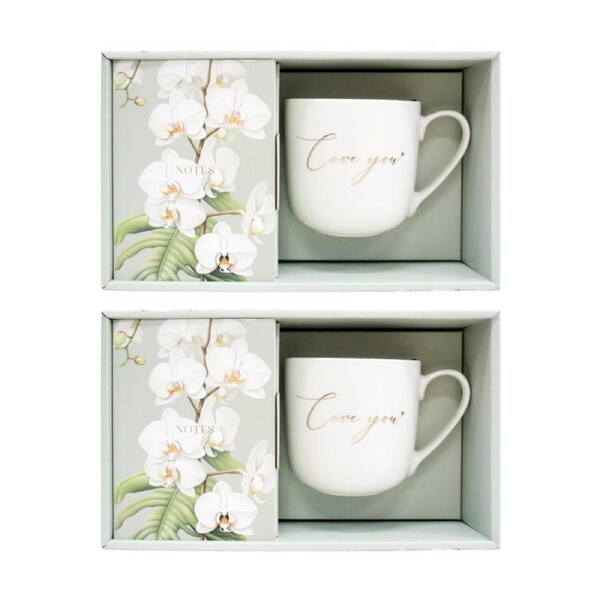 2x 2pc LVD Love You Gift Matching Ceramic Mug & Notebook Set Green/White