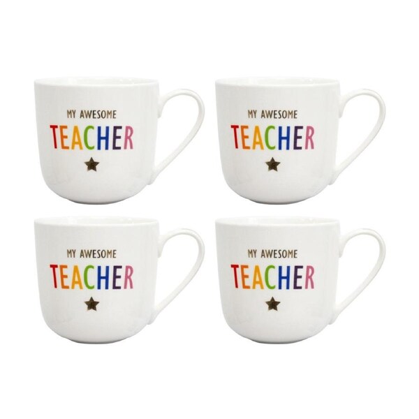 4PK LVD My Awesome Teacher Bone China/Gold Foil Gift Mug Drinking Cup Rainbow