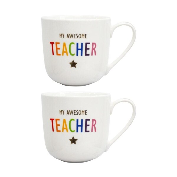 2PK LVD My Awesome Teacher Bone China/Gold Foil Gift Mug Drinking Cup Rainbow
