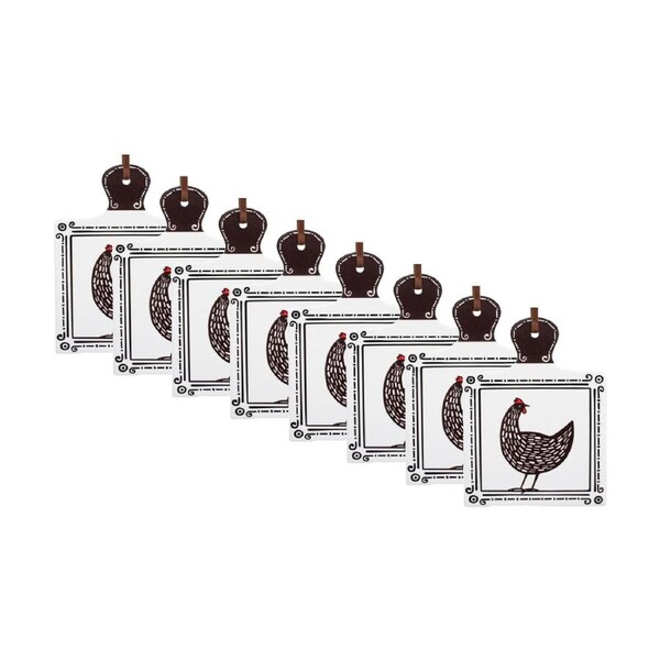 8PK LVD Black/White Chicken Square Ceramic/Cork Trivet Home Decor 20.5x15cm