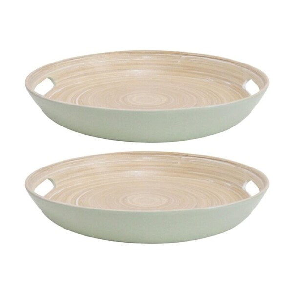 2PK LVD Round Sage Bamboo Serving Tray Home Kitchen Decor 30x30x4cm