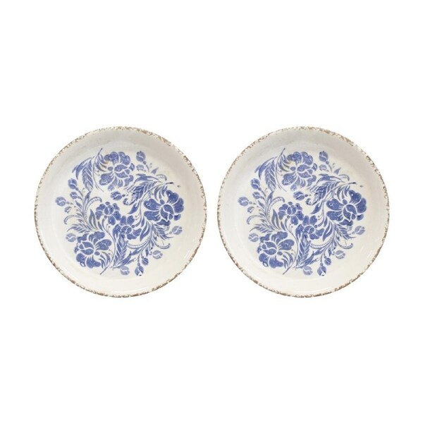 2PK LVD Vintage Blue Ceramic Kitchen Dinner Plate Home Decor 23.5x23.5x2.5cm