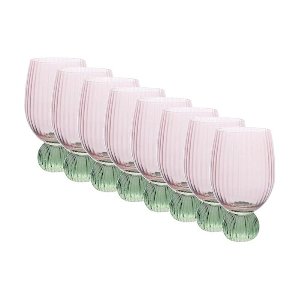 8PK LVD Decorative Moss Ribbed Water Glass Barware/Drinkware Decor Green/Pink