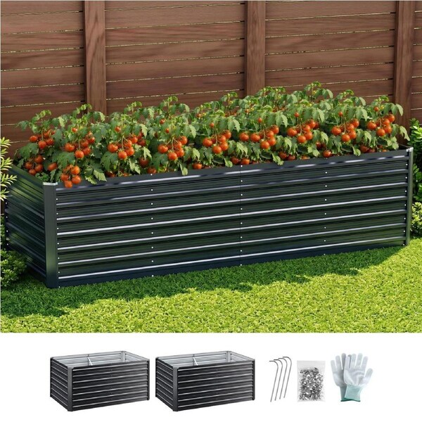 Raised Garden Bed Kit 2-in-1 77cm Deep Ergonomic 320x80cm Galvanised Steel Planter Box