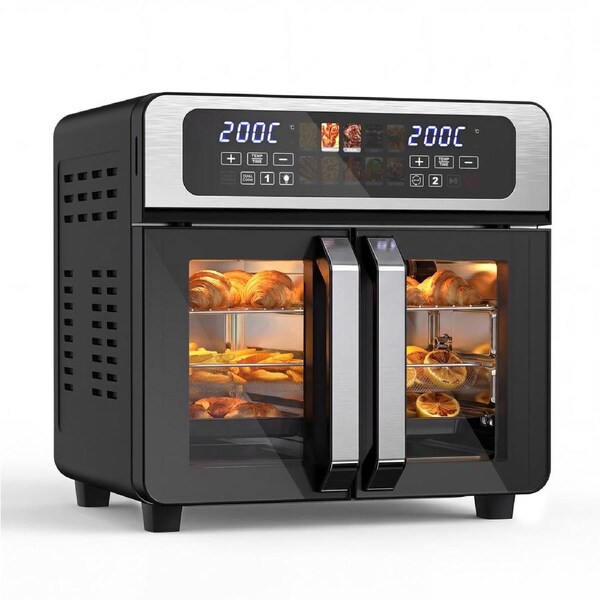 Advwin 26L Air Fryer Oven, 2200W Convection Toaster Oven with 15 Preset Functions, Independent Control, Countertop Air Fryer with Rotisserie