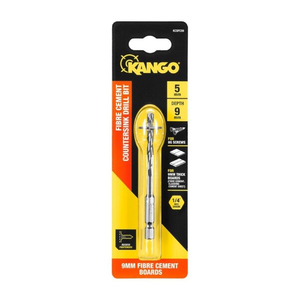 Kango 5 x 9mm Fibre Cement Countersink Drill Bit - Durable Carbide Tip - Pre-drills for 8G Screws