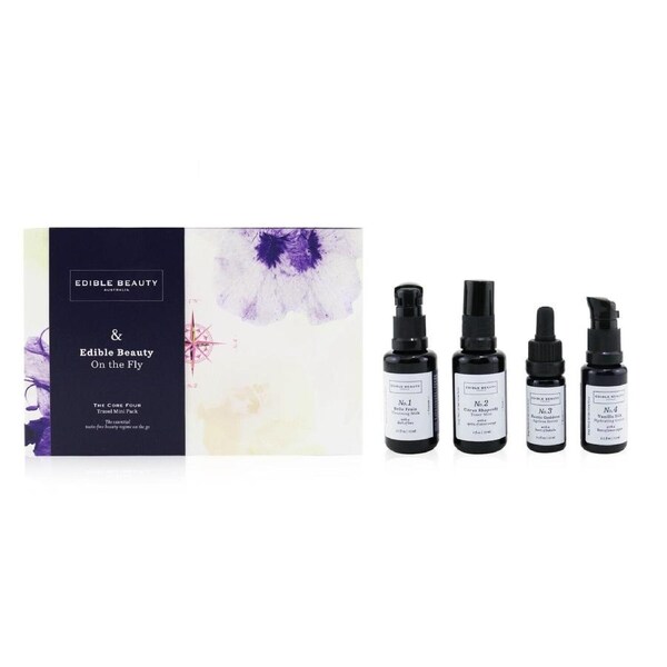 Edible Beauty & Edible Beauty On The Fly Travel Mini Kit: Cleansing Milk 15ml+ Toner Mist 30ml+ Ageless Serum 10ml+ Hydrating Lotion 15ml 4pcs 4pcs